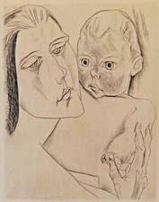 Heinrich NAUEN (1880-1940) Expressionismus Original Radierung "Mutter und Kind"