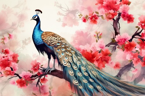 Wandbild pfau auf - wandbild:,