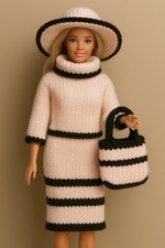 Nur Strickanleitung - schicke Barbie Sindy Puppenkleidung großer Pullover Hut Rock Tasche