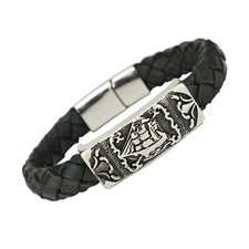 Herren-Armband Leder mit Slider Segler Schiff Windjammer + Verschluss Edelstahl