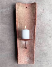 Echt Antiker Dachziegel mit Kerzenhalter Klein Mediterran Wandkerzenhalter