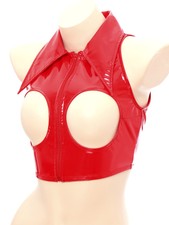 DE Damen Wetlook Crop Top Offene Brust Leder Tank Top Lack Weste Gogo Clubwear