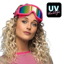 Party Skibrille Neon-Rosa UV Apres Ski Snowboard Brille verspiegelt für Festival