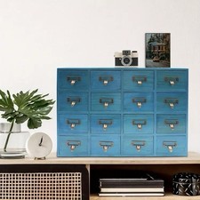 16 Schubladen Vintage Apothekerschrank Holz Schublade Box Aufbewahrung blau  