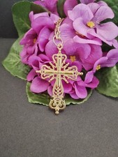 Wunderschöne Hip Hop Kreuzkette In Gold Farben Ca 60+5 Cm Lang 