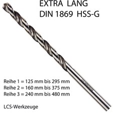 Spiralbohrer EXTRA LANG 2,0 mm - 13 mm DIN 1869 HSS-G Metallbohrer Lange Bohrer