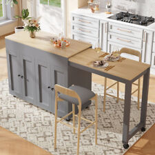 Rollen Kücheninsel Ausziehbarer Esstisch Küchentheke Stauraum Küchenschrank