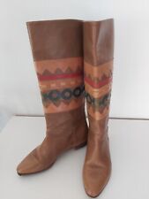 Damen-Stiefel, braun, Echtleder, Boots, Gr. 37, Vintage 90er, Boot, Ethno
