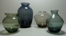 Sammlung 4 Vasen Rauchglas Turmalinglas Wagenfeld Ära 50/60er Jahre