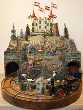 Blechspielzeug Tunnel Schloss Berg, Brunnen, (Märklin Lokomotive Wagen Spur 1)