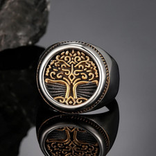 Yggdrasil Siegel Ring Baum des Lebens Ring Edelstahl Keltischer Rocker Schmuck