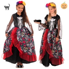 Halloween Kostüm Skelett Kinder Vampir Mädchen La Catrina dia de los muertos rot