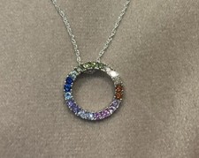 1,335 Kt Regenbogen Labor erstellt Diamant Anhänger inkl. Halskette platiniert 925