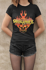 Aerosmith Totenkpof Konzert Rock band Baumwolle Damen T-Shirt Tailliert