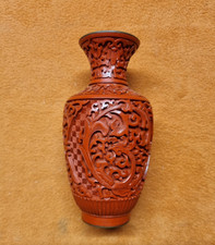 japanische Rotlack Vase beschnitzt AS73