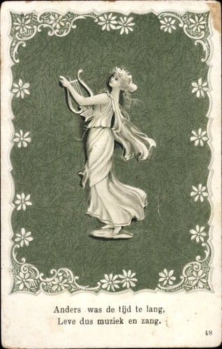 Litho junge frau mit lyra - junge,