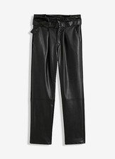 Lederimitathose mit Gürtel Gr. 42 Schwarz Damen-Hose Kunstleder Pants Neu*