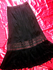 Rock Lang Schwarz mit Spitze Maxi Rock Stufenrock  Gr  L  40 / 42  NEU