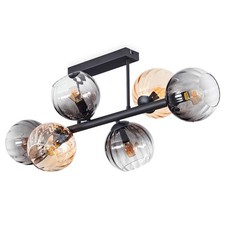 HOFSTEIN Cesaro Deckenlampe aus Metall/Riffelglas Schwarz/Rauch/Klar/Bernstein