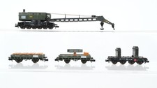 Fleischmann N Konvolut Kranwagen 6achsig Kranschutzwagen Flachwagen mit Zubehör 