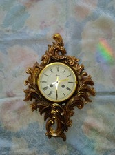 kleine wanduhr alt  Mauthe  33x22cm vergoldet um 1950  mit Batterie