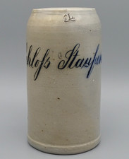 Alter Bierkrug/ Masskrug Schloßbrauerei Schloß Staufen geritzt; 1L. Stein-Krug