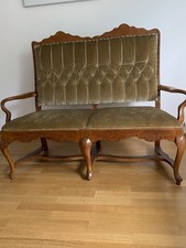 Jahrhundertwende /2er Sitzbank mit beige Velour bezogen / Edelholz Vollholz