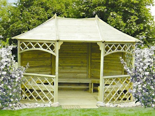 Gartenlaube mit schindeln holz - gartenlaube,