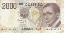 Banknote Geldschein Italien  2000 Lire 1990
