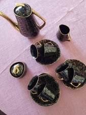 Mocca-Service, Schwarz mit Goldrand und Goldmuster - 9 Teile, Chodziez Poland