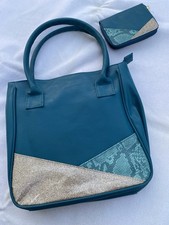 Damen Handtasche Kunstleder Blau Blau + Geldbörse Klein NEU