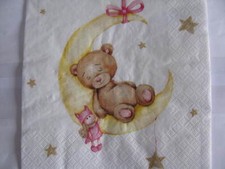 20 Servietten  OVP Teddy im Mond mit Kuscheltier für Mädchen