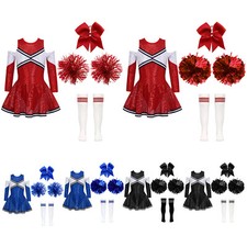 DE Mädchen Cheerleading Outfits Pailletten Cheer Leader Kostüm Off-Shoulder