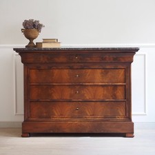 Antike Mahagoni Kommode Louis Philippe Marmor Wurzelholz Biedermeier Anrichte