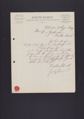 Breslau brief 1909 joseph - breslau,, 1909,
