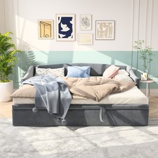 Polsterbett Ausziehbar Schlafsofa 90x200 cm Bettgestell mit Lattenrost Tagesbett