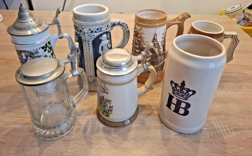 Vintage bierkrug keramik - 7x,
