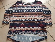 Pullover langarm Damen, Azteken Muster, blau/weiß/braun, Gr. XS, Only