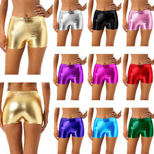 Damen Metallic Hotpants Glänzende Hohe Taille Booty Shorts Rave Tanz Kurze Hose