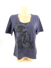 Airfield Damen Shirt Gr. XL 42 Lila kurzarm Rundhals Print Glitzersteine (MK)