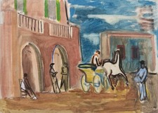 Peter Janssen ,"Kutschenfahrt" Junges Rheinland", Expressionist, Aquarell