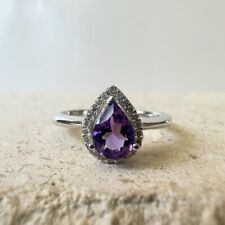 Solid 14K Weiss Gold Natürlich Amethyst Und Diamanten Damen Hochzeit Ring
