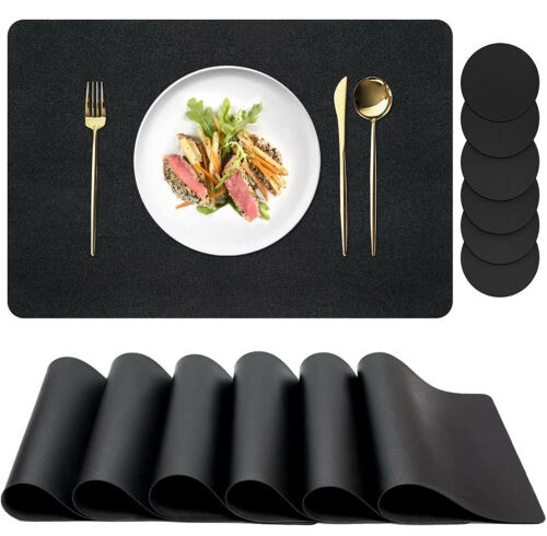 Tischsets leder schwarz - leder, &