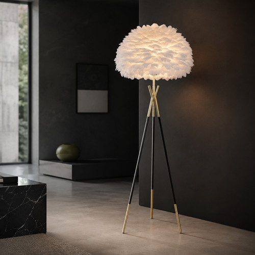 Stehlampe federn weiß schwarz - stehlampe,