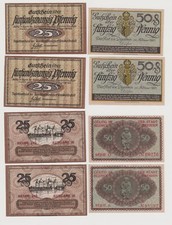 4 Banknoten Notgeld Stadt