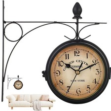 Retro Bahnhofsuhr Wanduhr Zweiseitig Schwarz Vintage Antik Design Küchenuhr DE