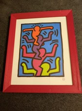 Keith Haring BILD - AUTHORIZED BY ESTADE of KEITH HARING Holzrahmen rot