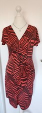 Kleid Jerseykleid rot schwarz Muster wadenlang Größe 2 M neu Wickeloptik