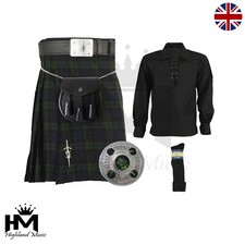 Herren Scottish BlackWatch Tartan 8 Yards Kilt Set Outfit 8 Stck./Anstecknadel Brosche