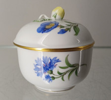 Meissen Zuckerdose mit Blauer Feiner Blumenmalerei und Goldrand Rosenkauf